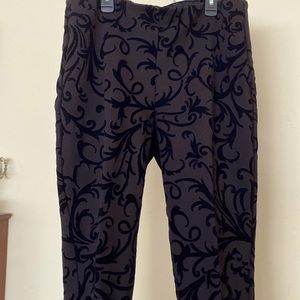 Chico’s Brigette Black ankle slacks w/velvet damask scroll pattern